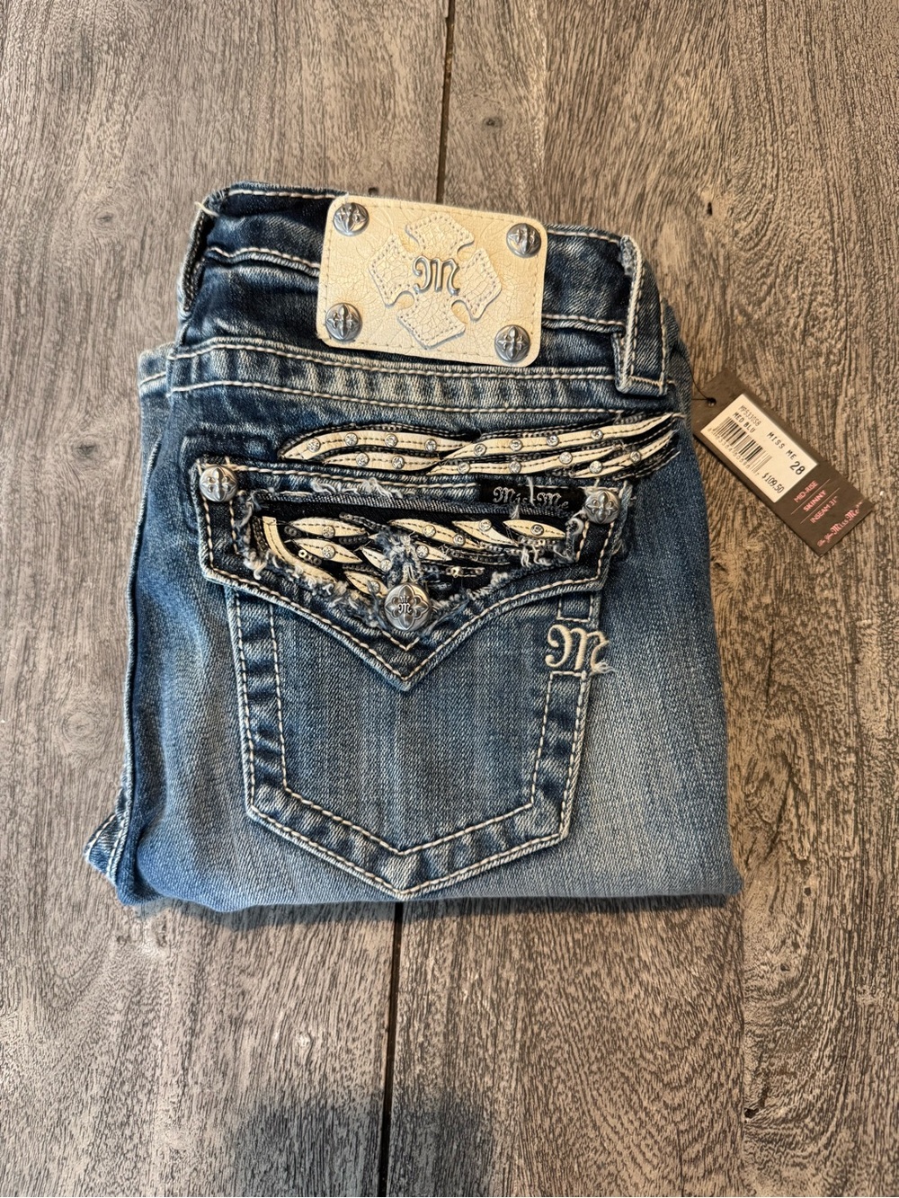 Miss Me Denim Jeans with Embroidered Pocket Detail - Blue
